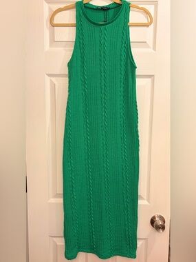 Zara Join Life Green Knit Midi Bodycon Dress Size M Medium